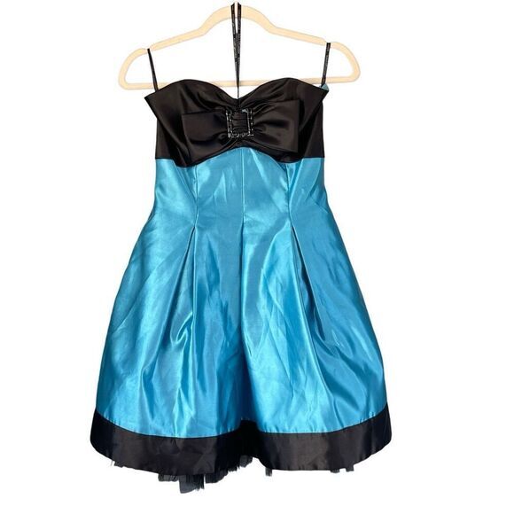 D2 Jessica‎ McClintock Gunne Sax Strapless Mini Dress Blue Black - Picture 1 of 9